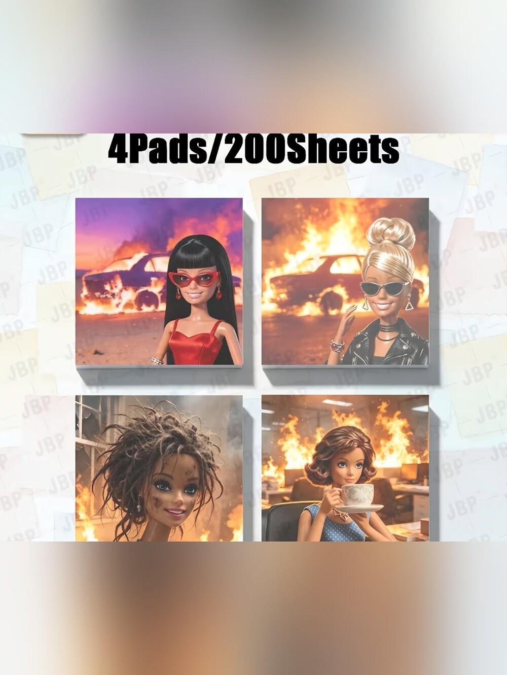 Fire Doll-Themed Notepad Set - 4 Pads (200 Sheets) - Multi-Color